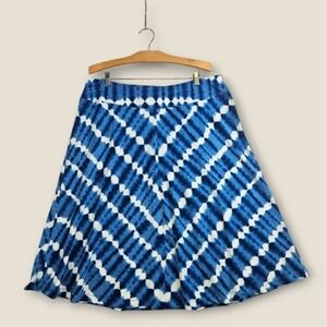 Land's End 1X Womens Tie Dye Knit Skirt A-Line Cotton Blue White Batik